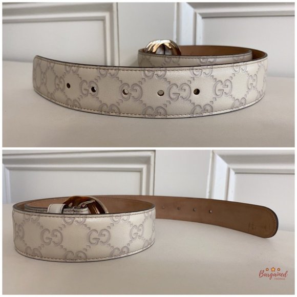 Authentic Gucci Cream Guccissima Leather Gold Interlocking G Buckle Belt 80/32 - Picture 11 of 13
